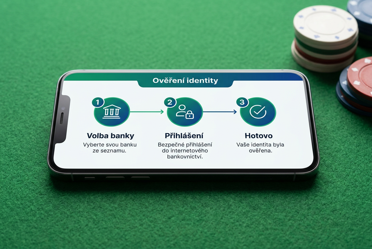 Infografika procesu ověření identity přes BankID na displeji telefonu